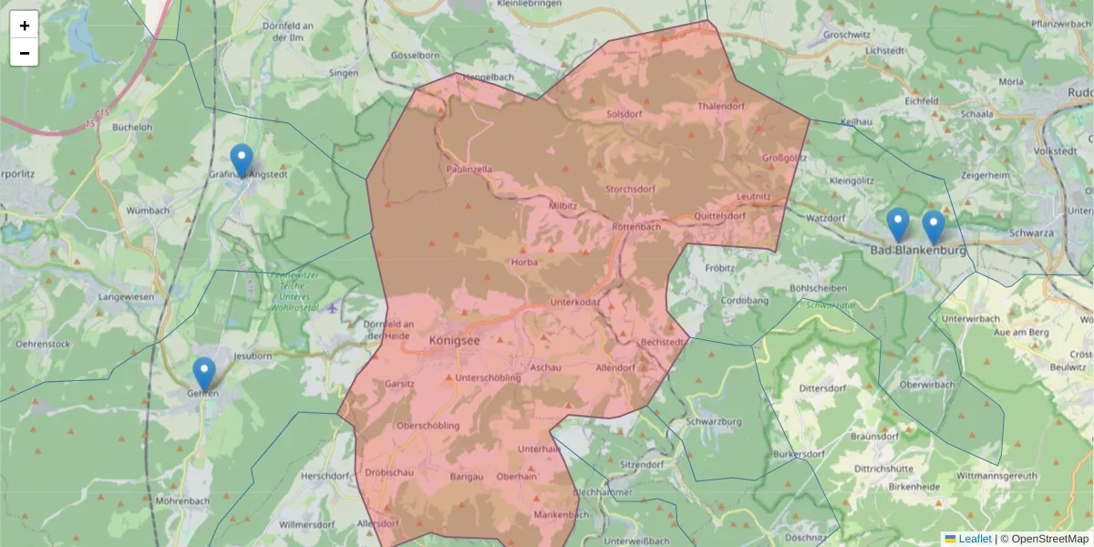 Karte des Postleitzahlen Bereichs  und der umliegenden Postleitzahlen in Deutschland