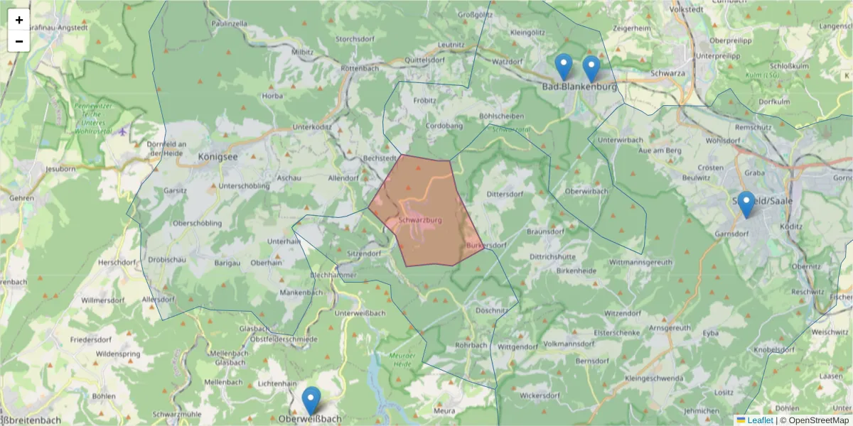 Karte des Postleitzahlen Bereichs  und der umliegenden Postleitzahlen in Deutschland
