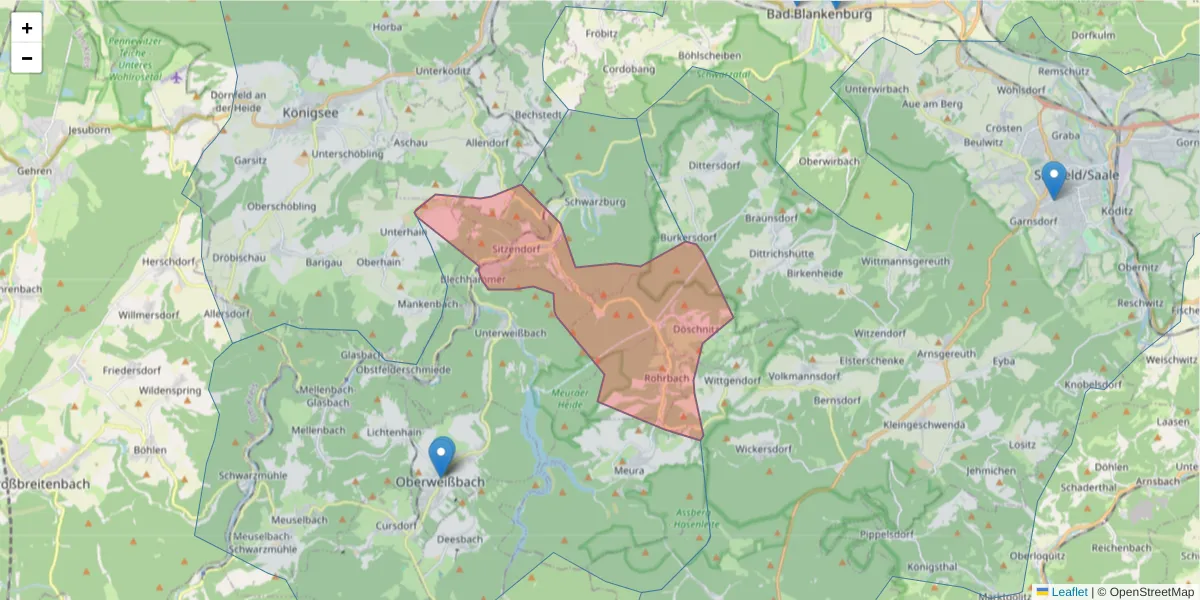 Karte des Postleitzahlen Bereichs  und der umliegenden Postleitzahlen in Deutschland