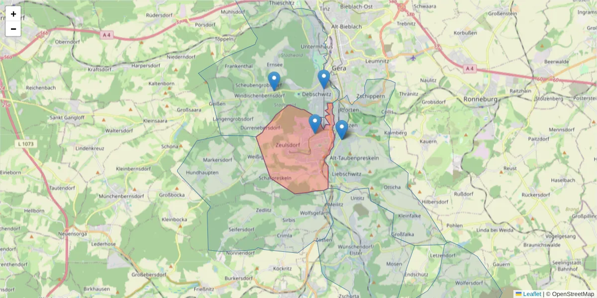 Karte des Postleitzahlen Bereichs  und der umliegenden Postleitzahlen in Deutschland