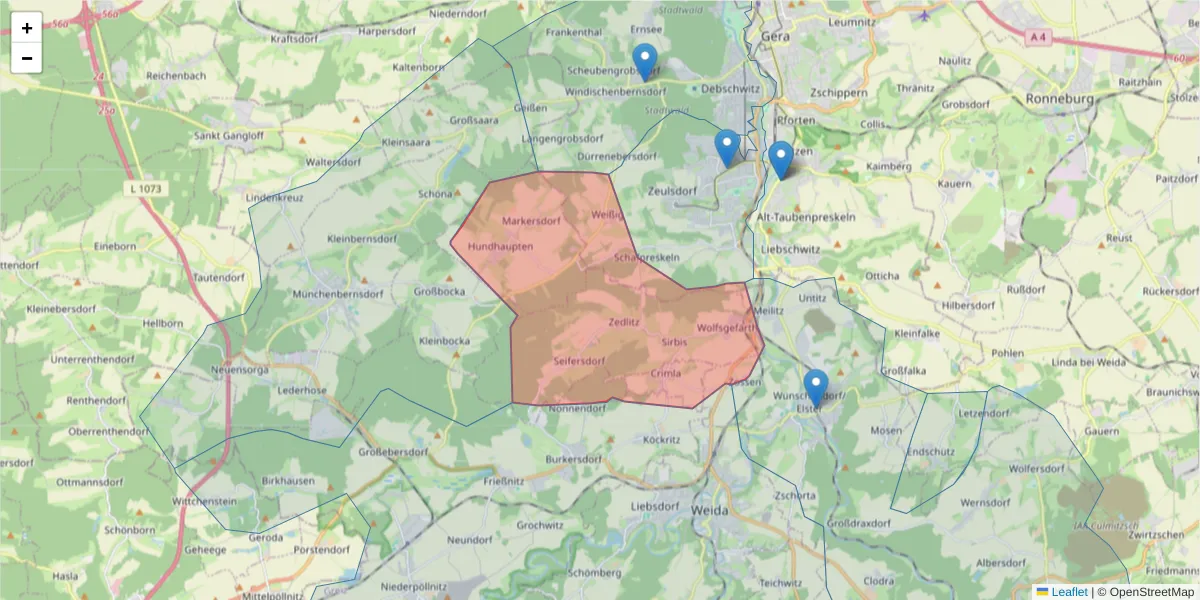 Karte des Postleitzahlen Bereichs  und der umliegenden Postleitzahlen in Deutschland