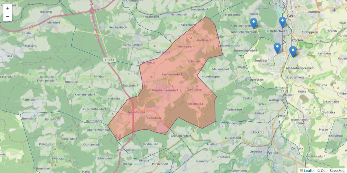 Karte des Postleitzahlen Bereichs  und der umliegenden Postleitzahlen in Deutschland