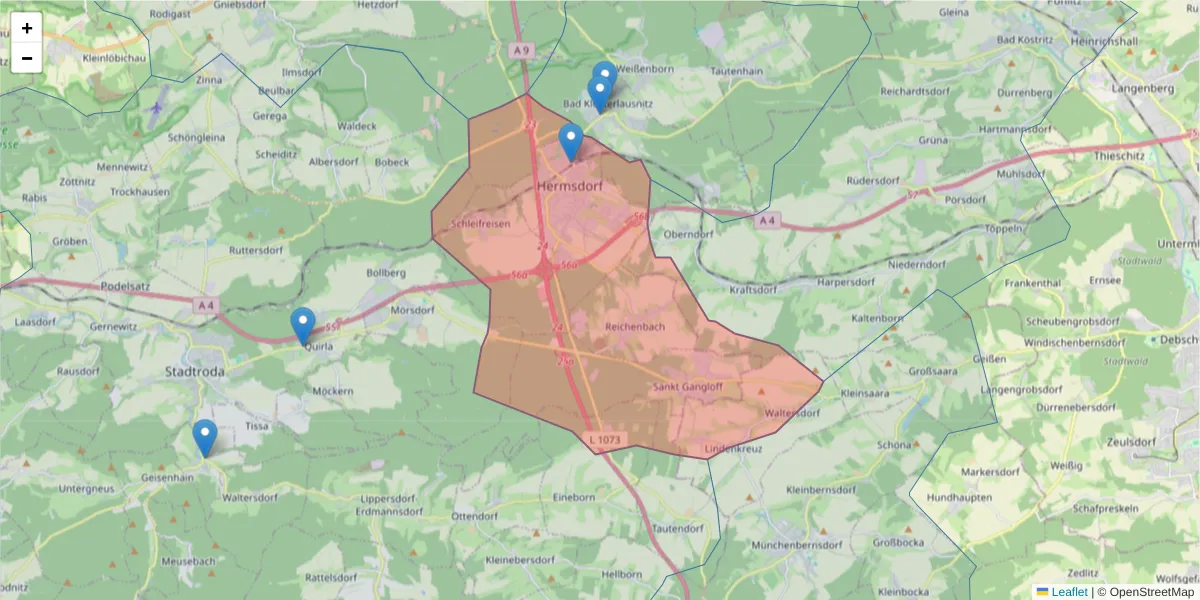 Karte des Postleitzahlen Bereichs  und der umliegenden Postleitzahlen in Deutschland