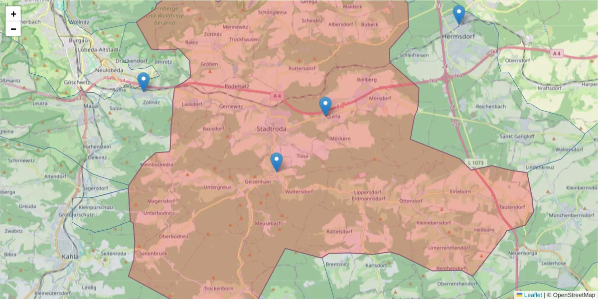 Karte des Postleitzahlen Bereichs  und der umliegenden Postleitzahlen in Deutschland