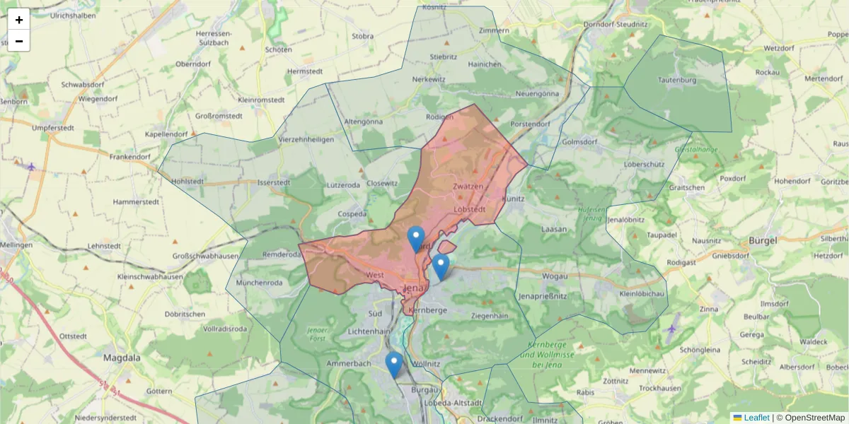 Karte des Postleitzahlen Bereichs  und der umliegenden Postleitzahlen in Deutschland