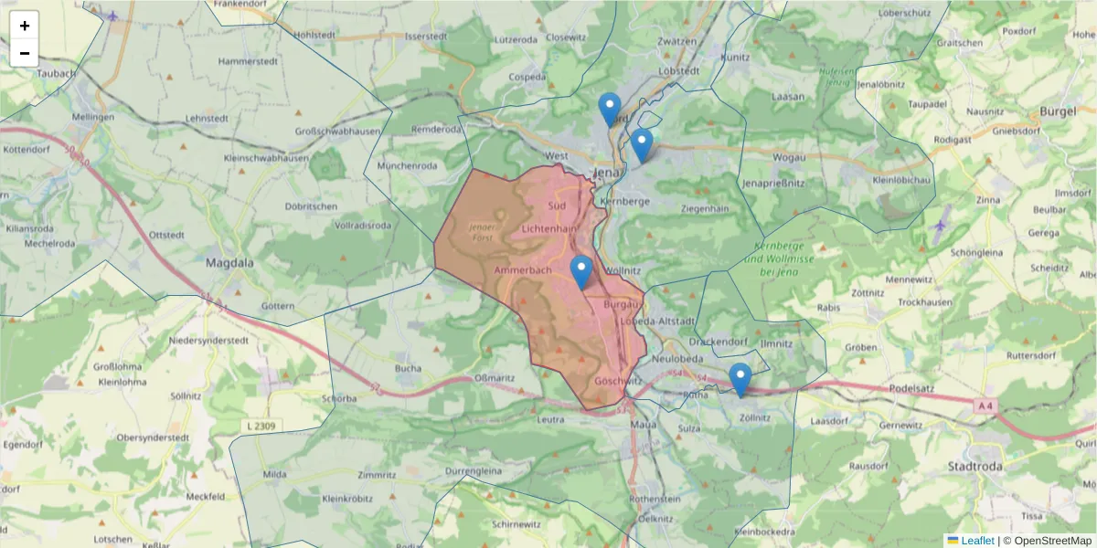 Karte des Postleitzahlen Bereichs  und der umliegenden Postleitzahlen in Deutschland