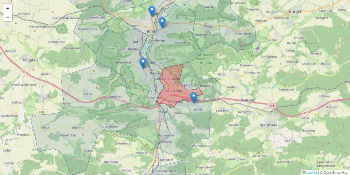 Karte des Postleitzahlen Bereichs  und der umliegenden Postleitzahlen in Deutschland