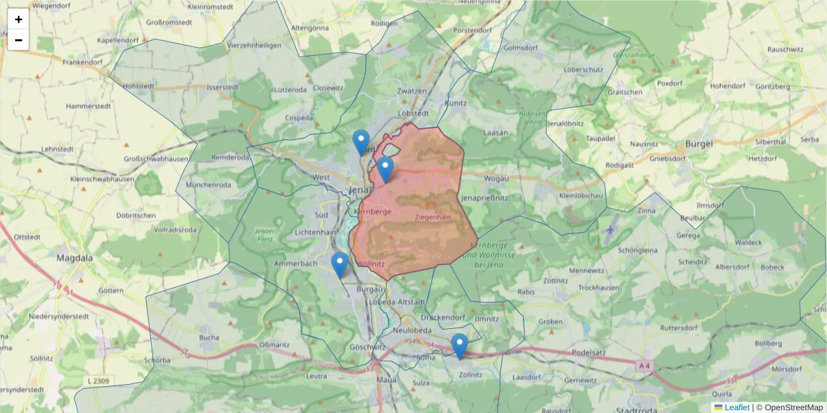 Karte des Postleitzahlen Bereichs  und der umliegenden Postleitzahlen in Deutschland