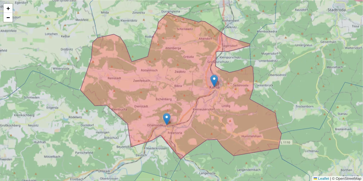 Karte des Postleitzahlen Bereichs  und der umliegenden Postleitzahlen in Deutschland