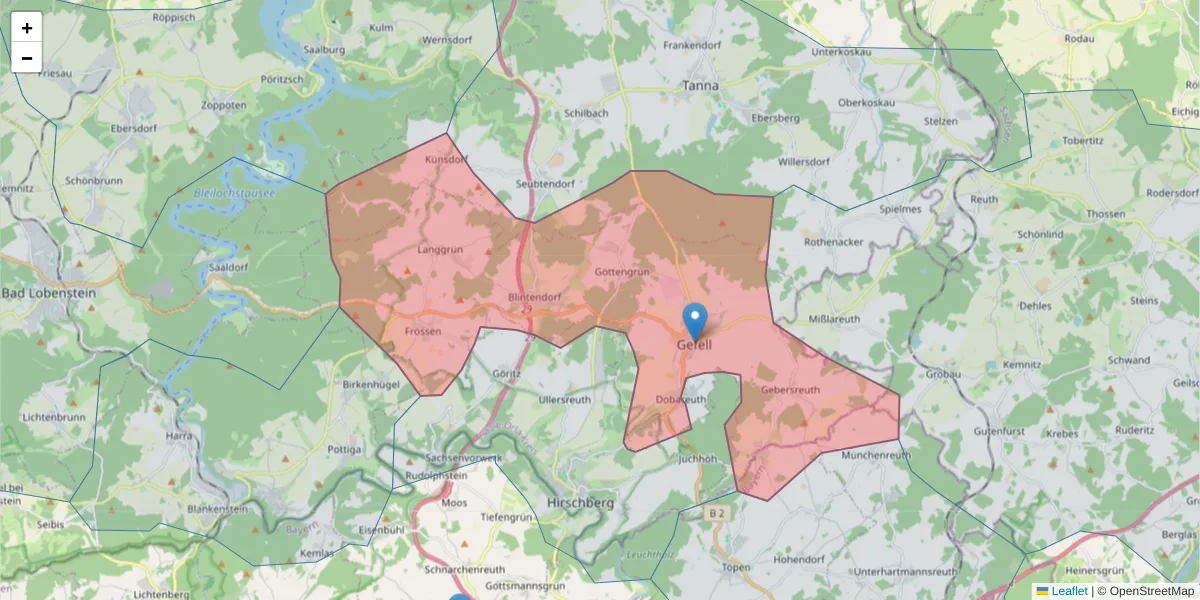 Karte des Postleitzahlen Bereichs  und der umliegenden Postleitzahlen in Deutschland