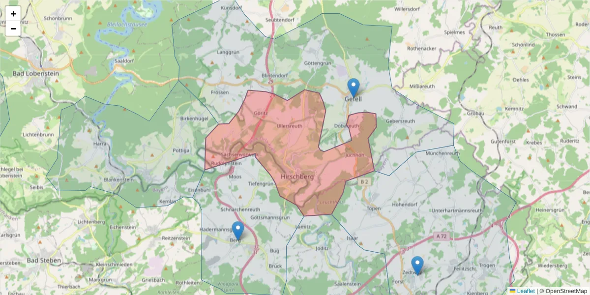 Karte des Postleitzahlen Bereichs  und der umliegenden Postleitzahlen in Deutschland