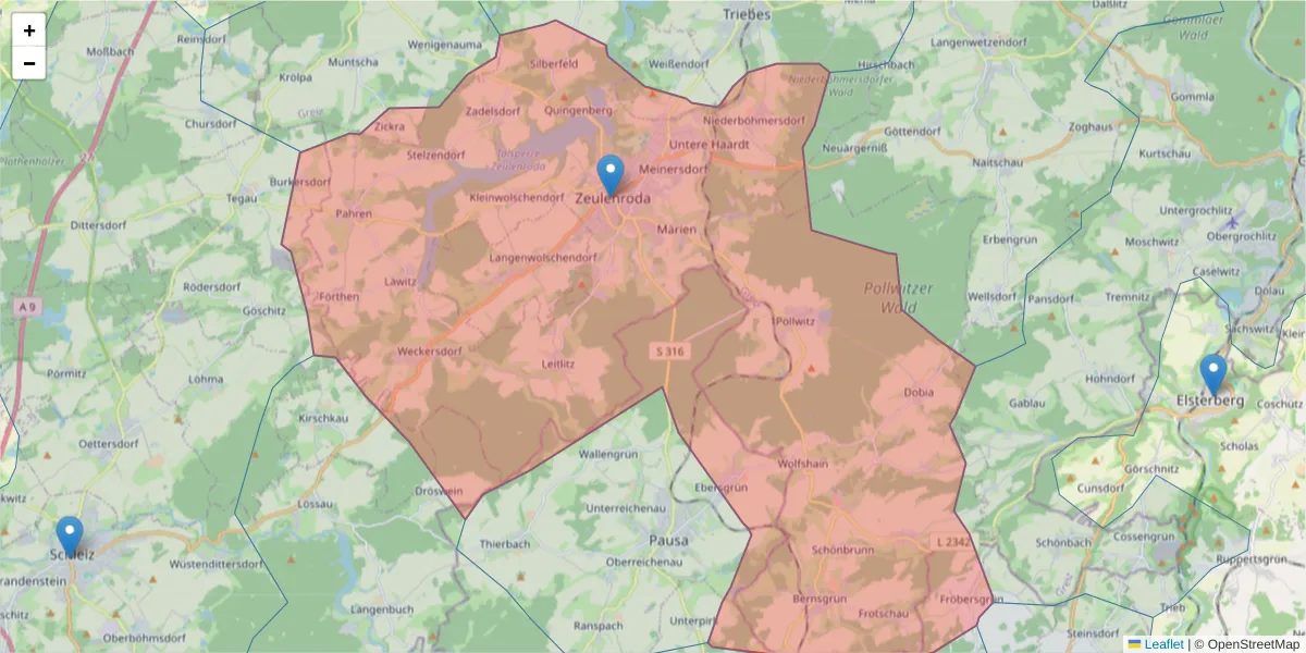 Karte des Postleitzahlen Bereichs  und der umliegenden Postleitzahlen in Deutschland