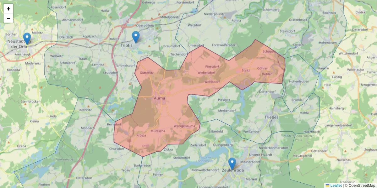 Karte des Postleitzahlen Bereichs  und der umliegenden Postleitzahlen in Deutschland