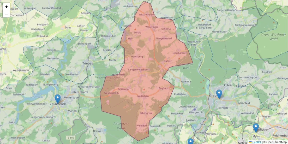 Karte des Postleitzahlen Bereichs  und der umliegenden Postleitzahlen in Deutschland