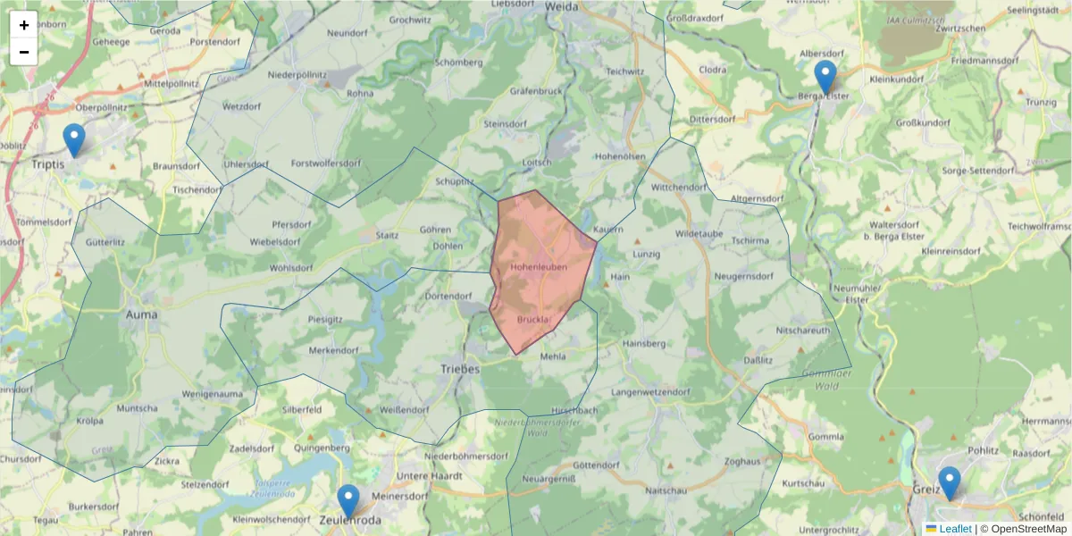 Karte des Postleitzahlen Bereichs  und der umliegenden Postleitzahlen in Deutschland