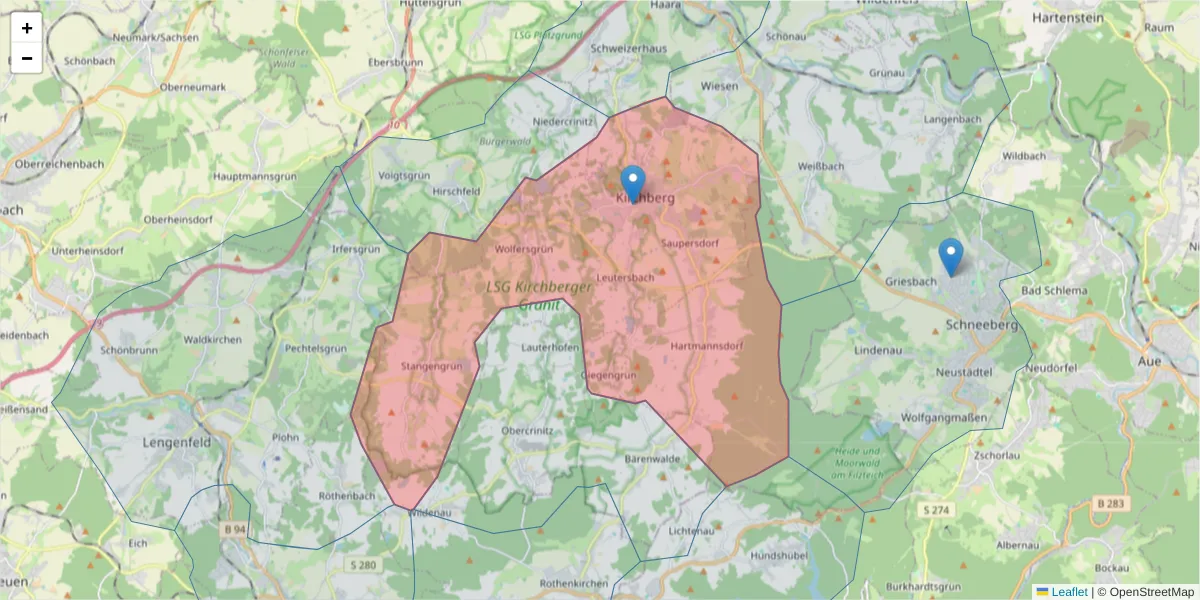 Karte des Postleitzahlen Bereichs  und der umliegenden Postleitzahlen in Deutschland