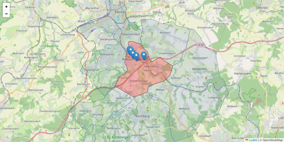 Karte des Postleitzahlen Bereichs  und der umliegenden Postleitzahlen in Deutschland