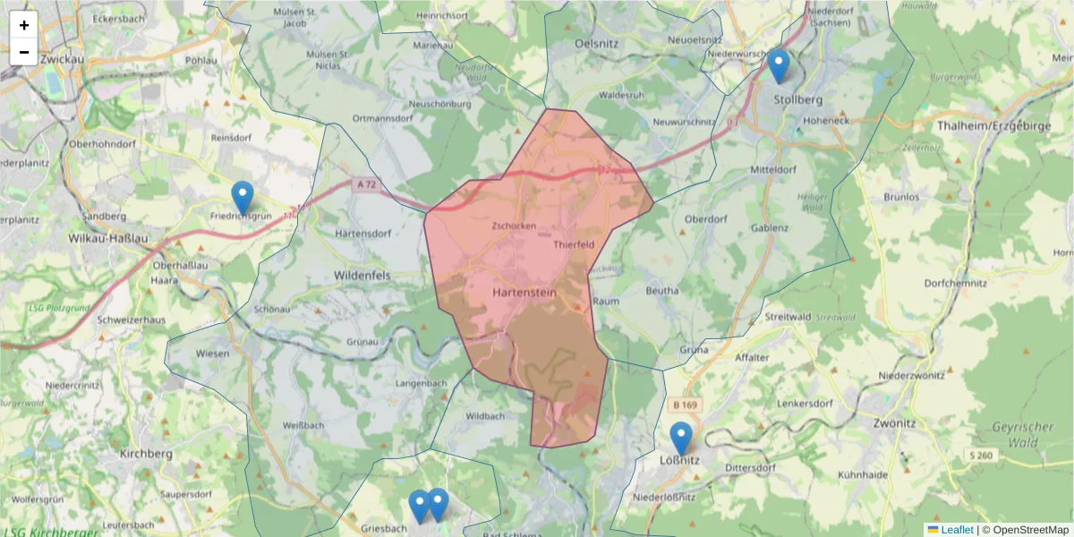 Karte des Postleitzahlen Bereichs  und der umliegenden Postleitzahlen in Deutschland