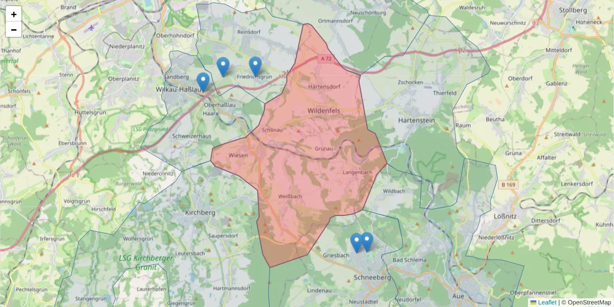 Karte des Postleitzahlen Bereichs  und der umliegenden Postleitzahlen in Deutschland