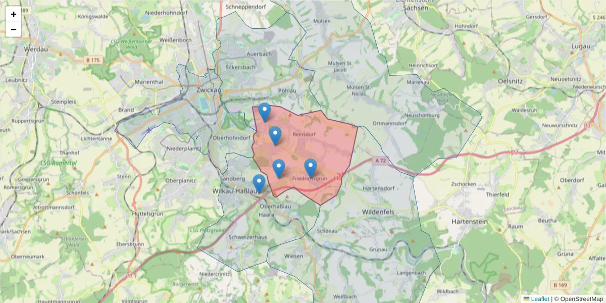 Karte des Postleitzahlen Bereichs  und der umliegenden Postleitzahlen in Deutschland
