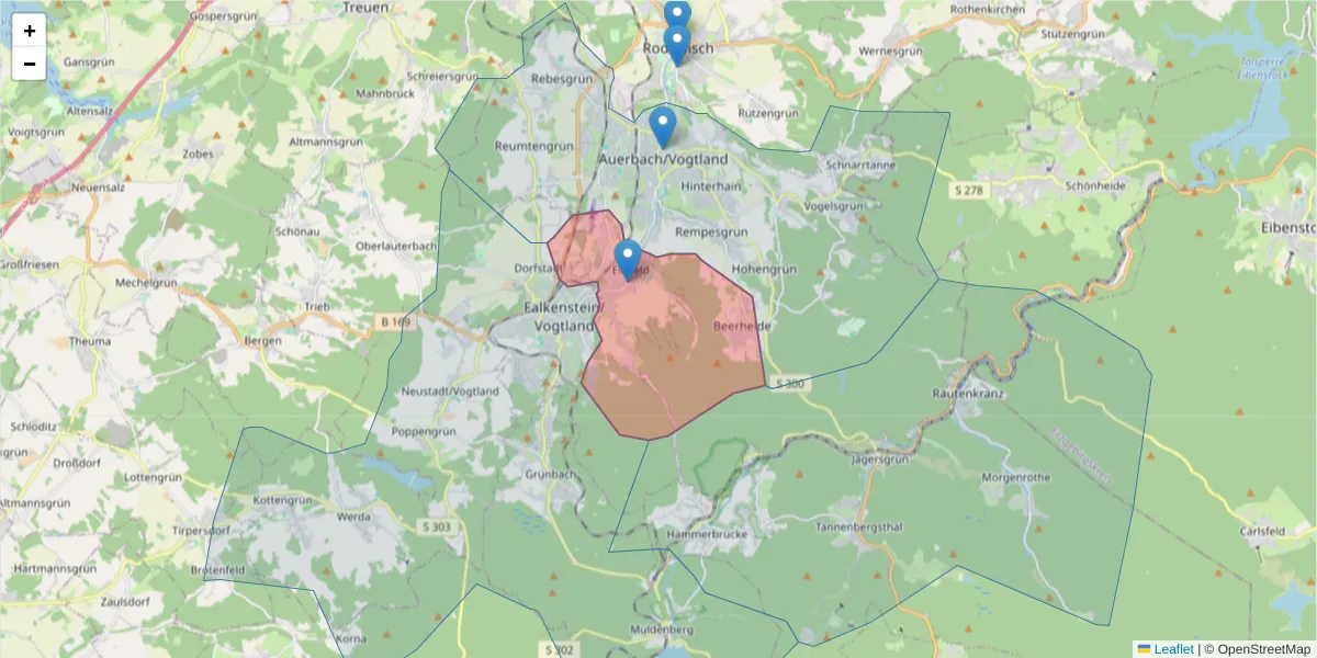 Karte des Postleitzahlen Bereichs  und der umliegenden Postleitzahlen in Deutschland