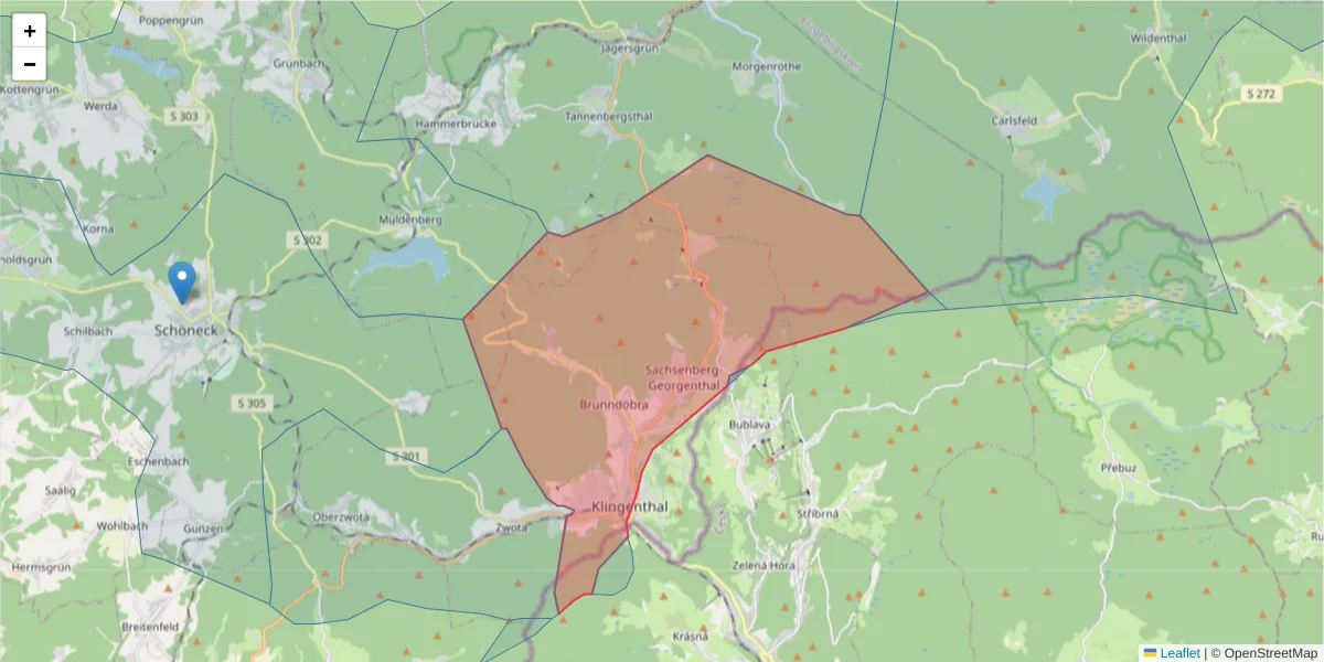 Karte des Postleitzahlen Bereichs  und der umliegenden Postleitzahlen in Deutschland
