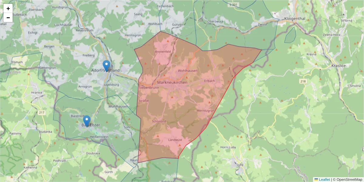 Karte des Postleitzahlen Bereichs  und der umliegenden Postleitzahlen in Deutschland
