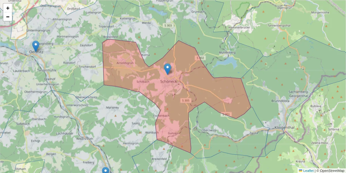 Karte des Postleitzahlen Bereichs  und der umliegenden Postleitzahlen in Deutschland