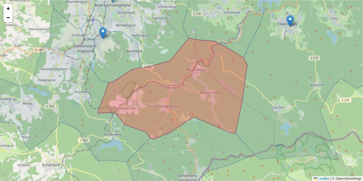 Karte des Postleitzahlen Bereichs  und der umliegenden Postleitzahlen in Deutschland