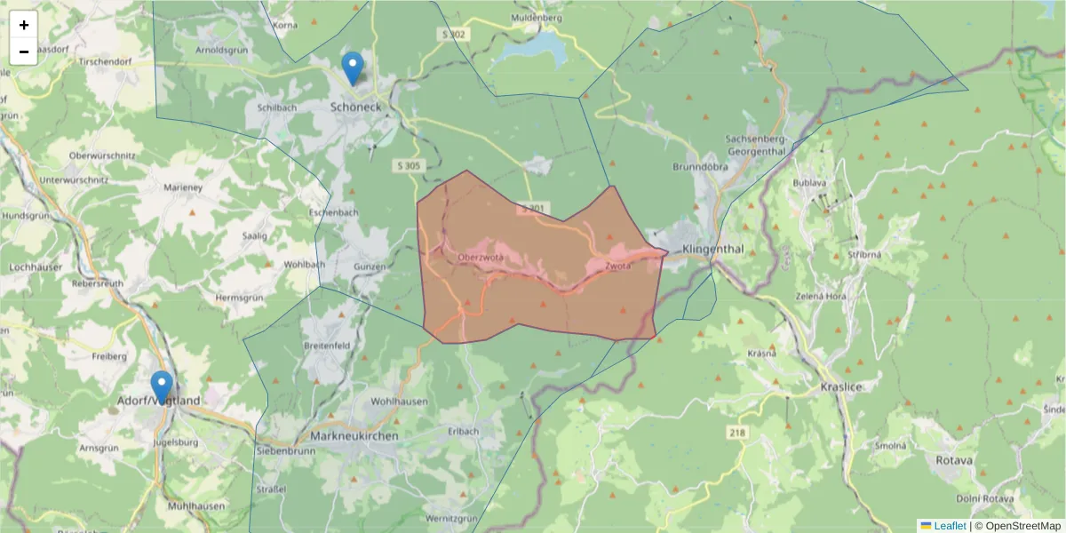 Karte des Postleitzahlen Bereichs  und der umliegenden Postleitzahlen in Deutschland