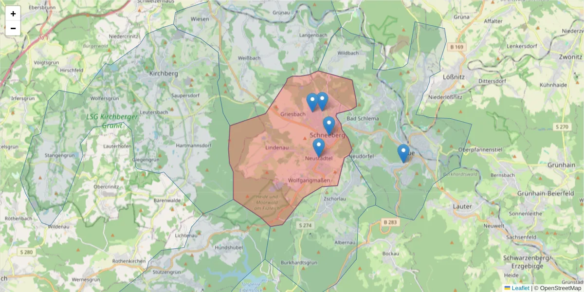 Karte des Postleitzahlen Bereichs  und der umliegenden Postleitzahlen in Deutschland