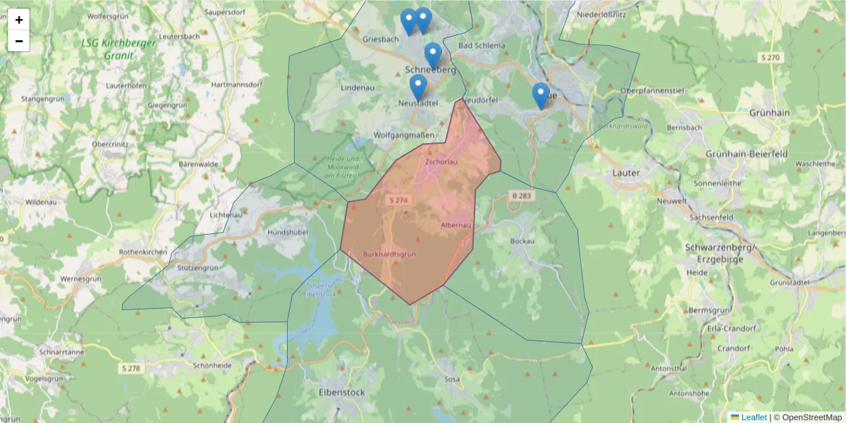 Karte des Postleitzahlen Bereichs  und der umliegenden Postleitzahlen in Deutschland