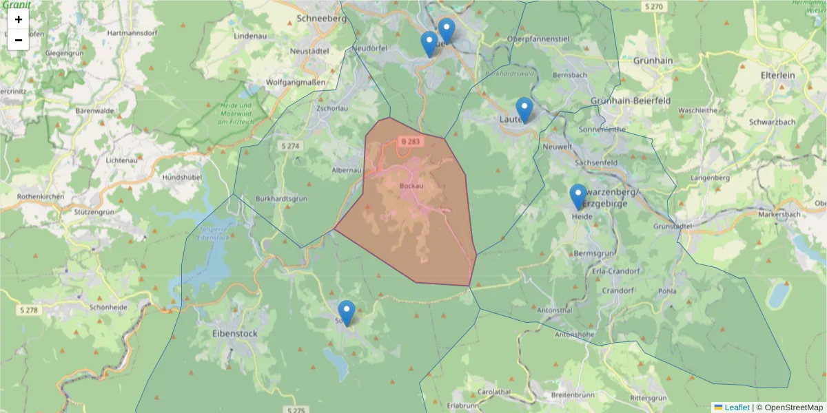 Karte des Postleitzahlen Bereichs  und der umliegenden Postleitzahlen in Deutschland