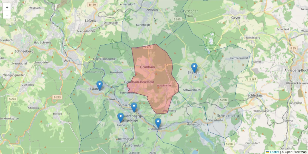 Karte des Postleitzahlen Bereichs  und der umliegenden Postleitzahlen in Deutschland