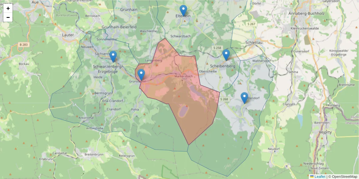 Karte des Postleitzahlen Bereichs  und der umliegenden Postleitzahlen in Deutschland