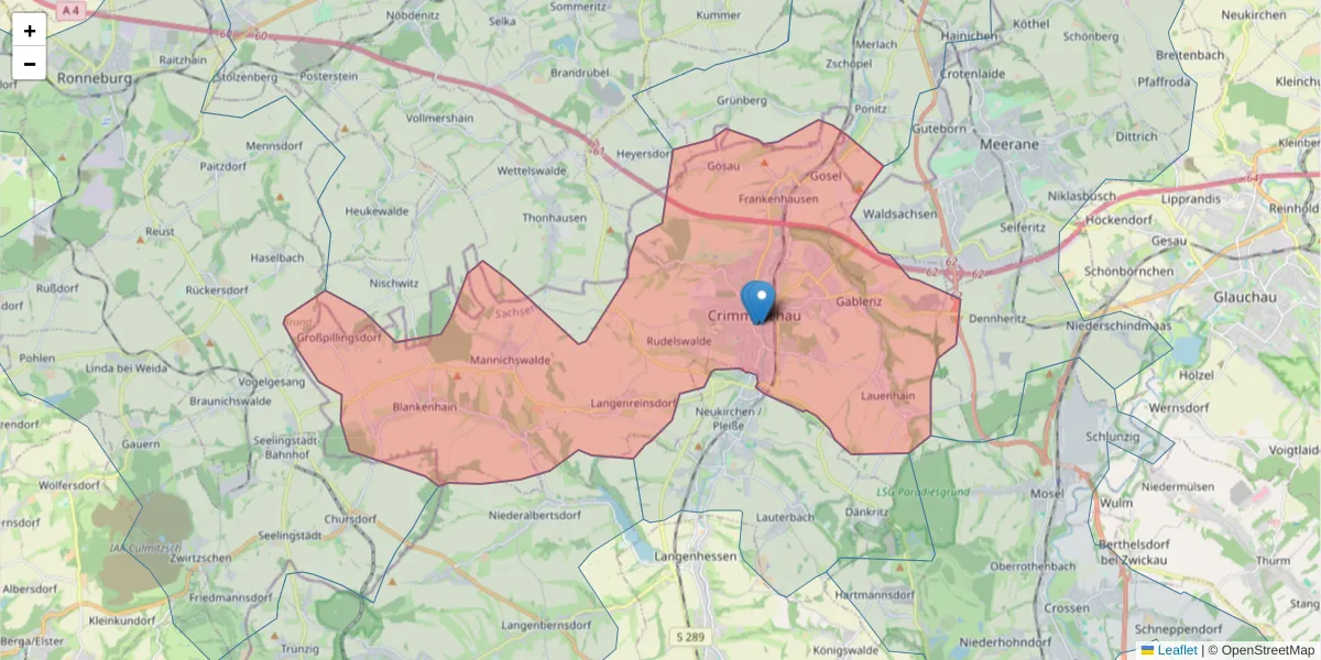 Karte des Postleitzahlen Bereichs  und der umliegenden Postleitzahlen in Deutschland