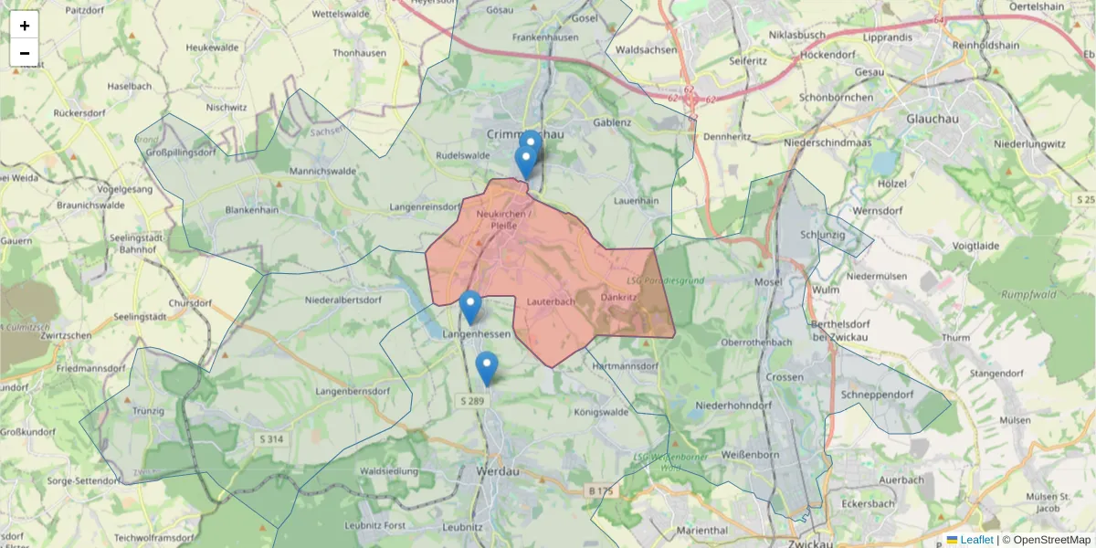 Karte des Postleitzahlen Bereichs  und der umliegenden Postleitzahlen in Deutschland