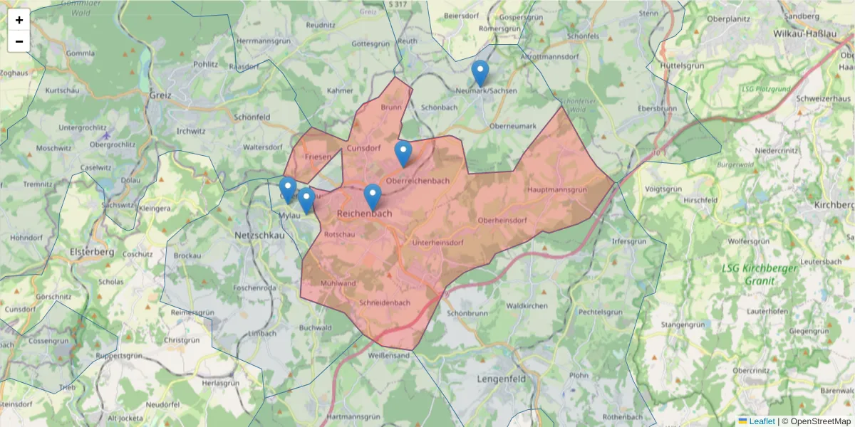 Karte des Postleitzahlen Bereichs  und der umliegenden Postleitzahlen in Deutschland