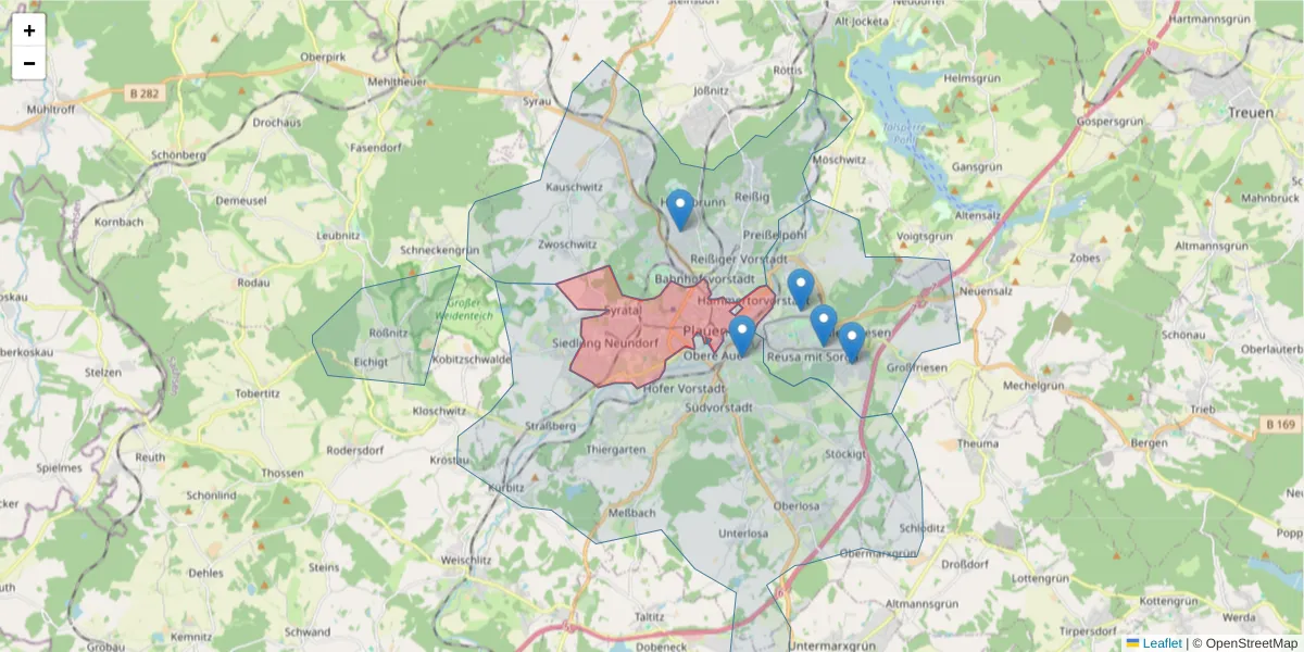 Karte des Postleitzahlen Bereichs  und der umliegenden Postleitzahlen in Deutschland