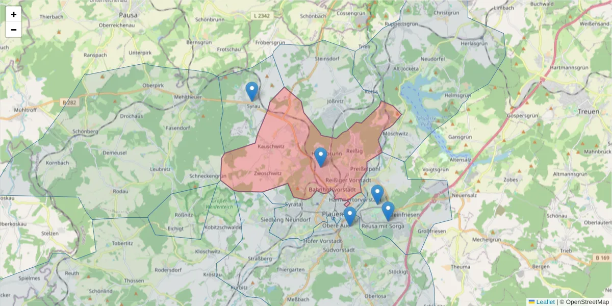 Karte des Postleitzahlen Bereichs  und der umliegenden Postleitzahlen in Deutschland