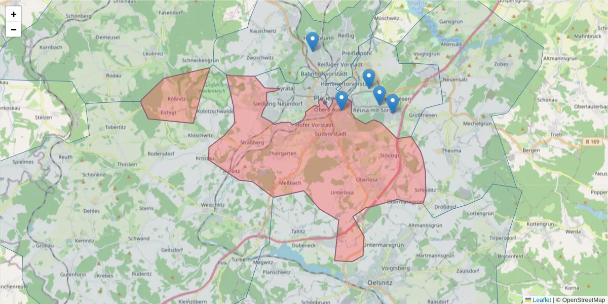 Karte des Postleitzahlen Bereichs  und der umliegenden Postleitzahlen in Deutschland
