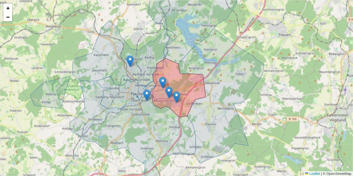 Karte des Postleitzahlen Bereichs  und der umliegenden Postleitzahlen in Deutschland
