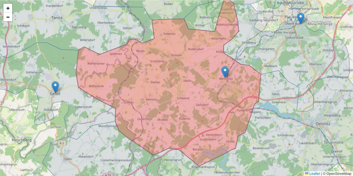 Karte des Postleitzahlen Bereichs  und der umliegenden Postleitzahlen in Deutschland