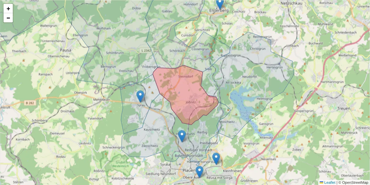 Karte des Postleitzahlen Bereichs  und der umliegenden Postleitzahlen in Deutschland