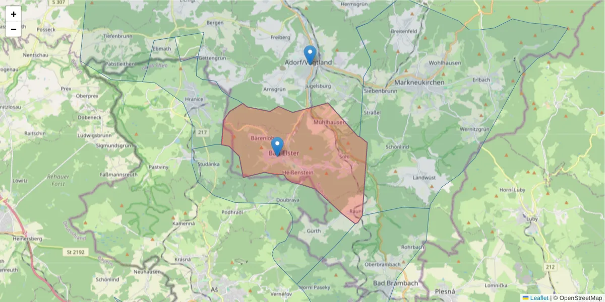 Karte des Postleitzahlen Bereichs  und der umliegenden Postleitzahlen in Deutschland