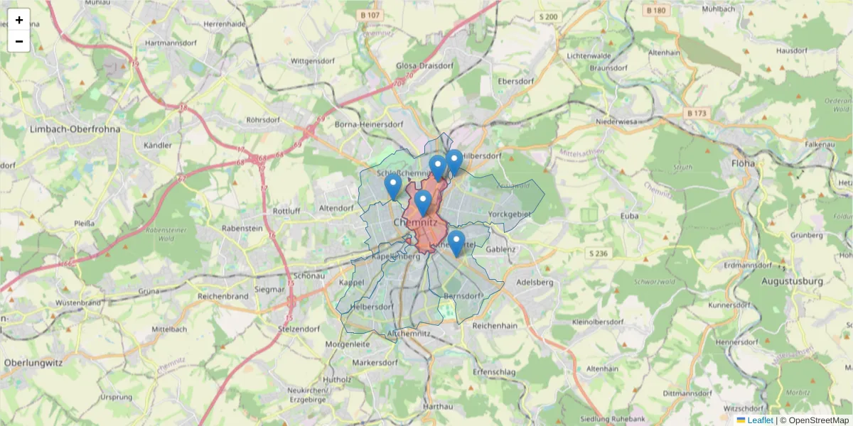 Karte des Postleitzahlen Bereichs  und der umliegenden Postleitzahlen in Deutschland