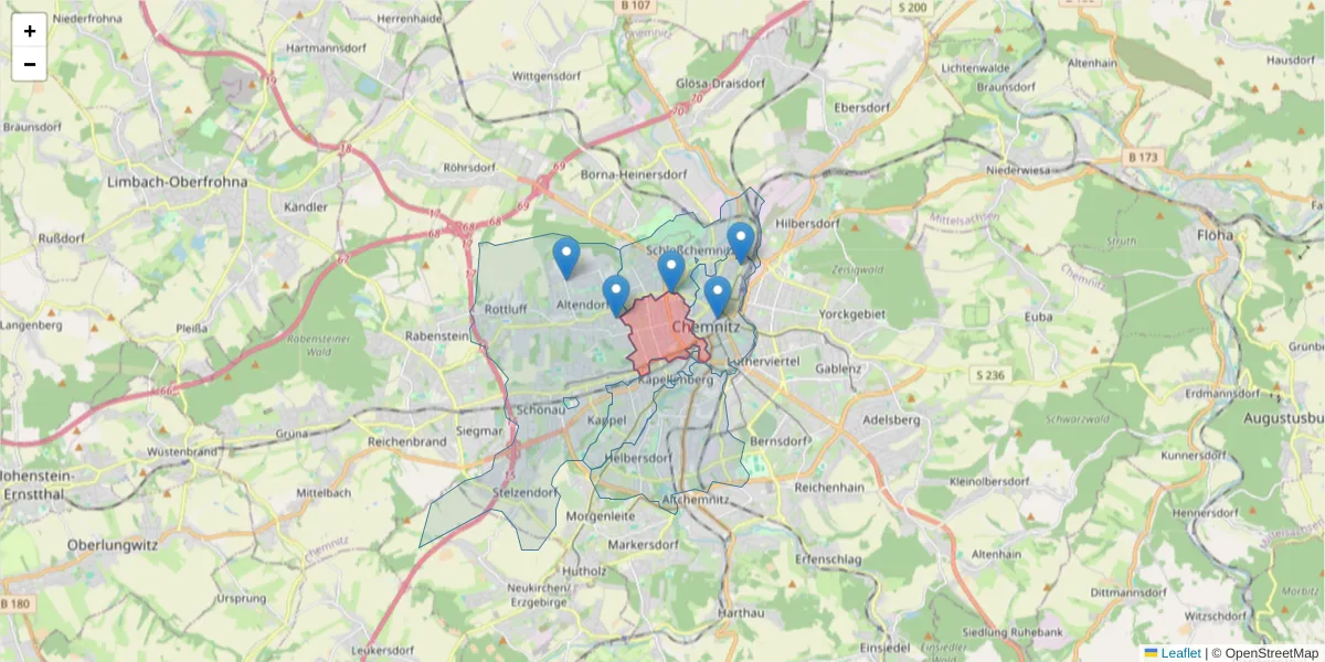 Karte des Postleitzahlen Bereichs  und der umliegenden Postleitzahlen in Deutschland