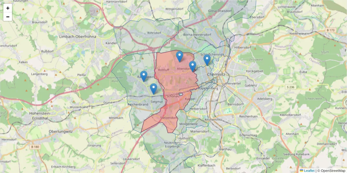 Karte des Postleitzahlen Bereichs  und der umliegenden Postleitzahlen in Deutschland