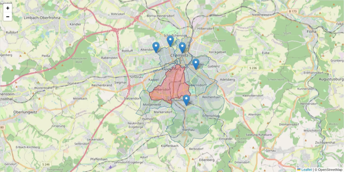 Karte des Postleitzahlen Bereichs  und der umliegenden Postleitzahlen in Deutschland
