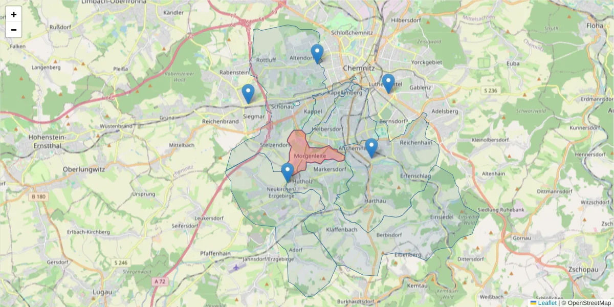 Karte des Postleitzahlen Bereichs  und der umliegenden Postleitzahlen in Deutschland